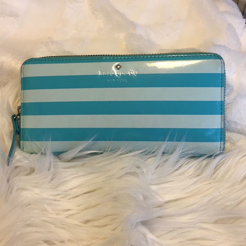 Kate Spade blue stripe zip wallet